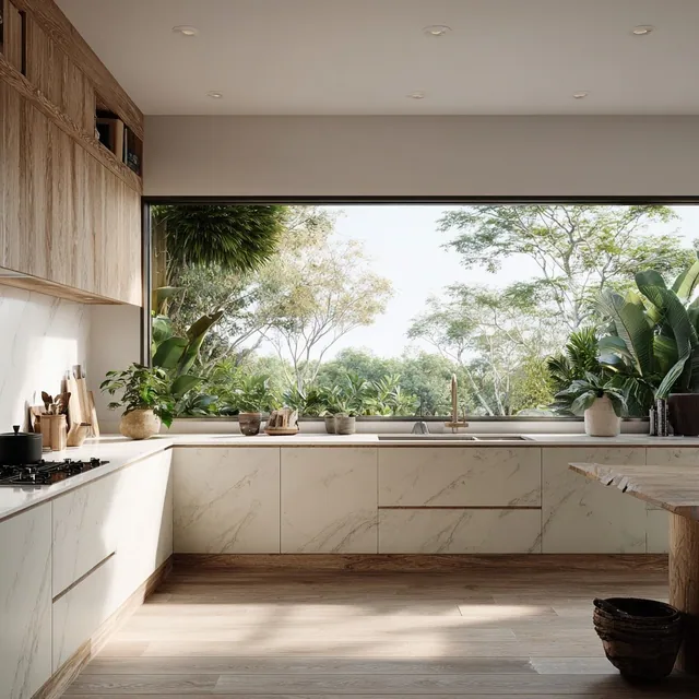 Inspiración de cocina contemporánea abierta al paisaje tropical